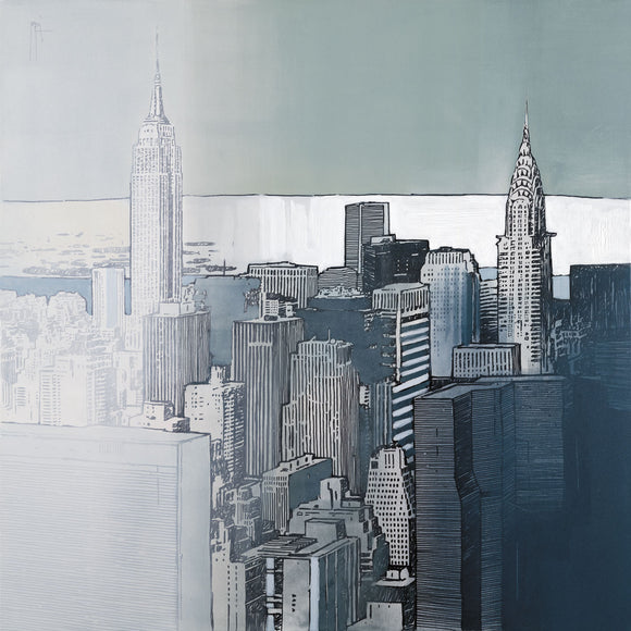 Chrysler and Empire State Buildings stretched canvas by artist Joan Farre