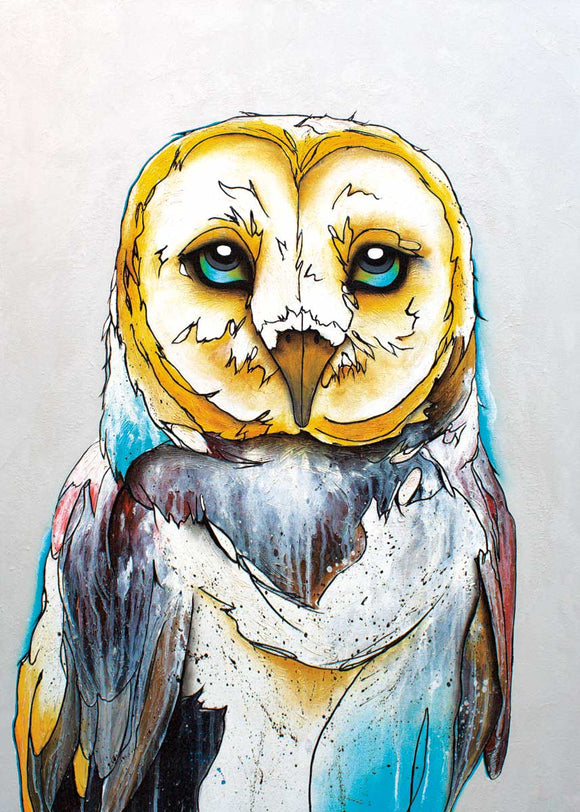 Barn Owl stretched canvas by artist Miqaela Jones